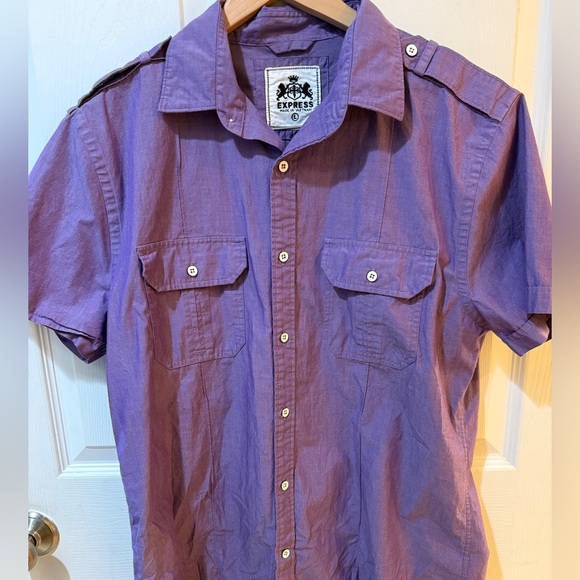 VTG Express Purple Casual Button Down Shirt Short Sleeve - Picture 1 of 4